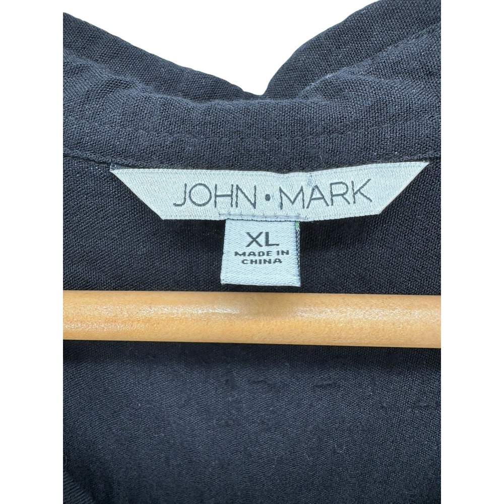 John Mark Black Lace Panel Button Down Blouse Xl … - image 3